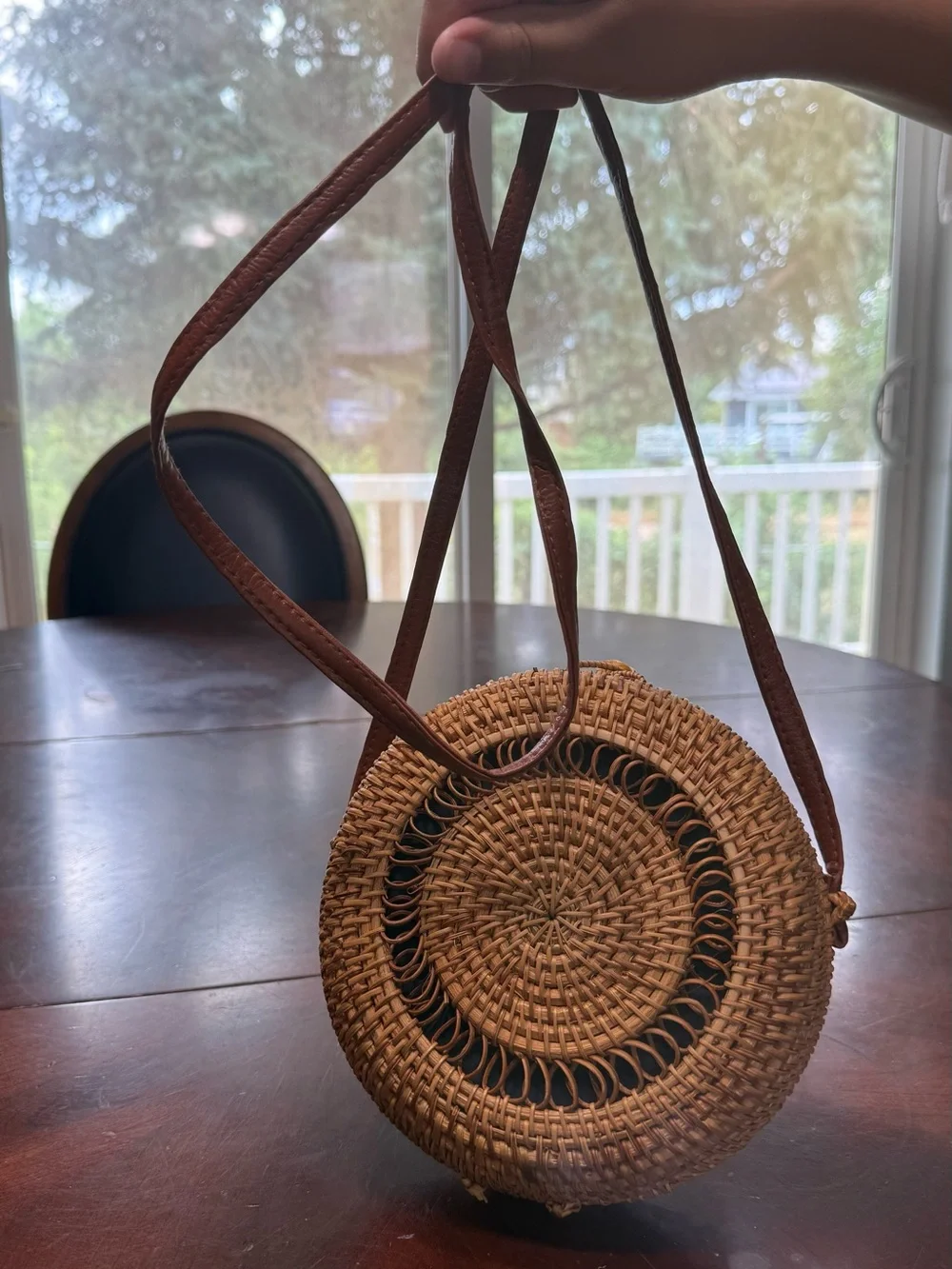 Woven Round Crossbody Bag - Brown